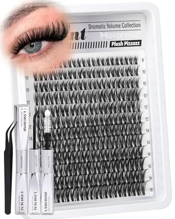 Flaunt Lash Clusters Kit Wispy Cluster Eyelash Extensions Kit CD-Curly Natural Individual Lashes DIY Lash Extension Kit 132Pcs Flora Cluster Lashes with Bond and Seal and Tweezers by Mavphnee (8-18MM)