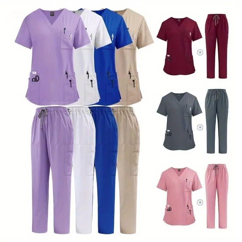 Nurses Hospital Uniforms Two Piece Stretch Straight Pants Scrubs Suits Nursing Articles Women Scrubs Uniforms Sets