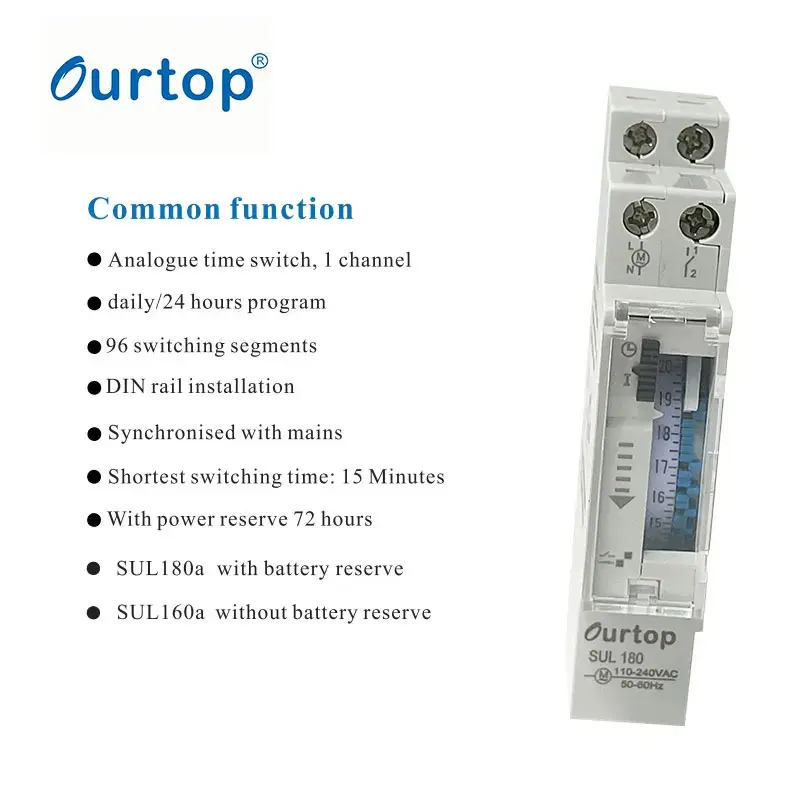 SUL180 Smart Switch Timer Analogue Time Switch With Segments Time Control 72 hours Mechanical Timer Switch