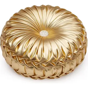Throw Pillows,Circular Pillow,Pumpkin Pleated Handmade Throw Pillows, Pillows,Smooth Metallic Leather Decorative Pillows for Home Decor Bedroom Living Room Couch Bed Sofa