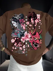 Men's Fashion Short Sleeve Round Neck T-Shirt, Japanese Ukiyo-E Print, Casual Summer Top, Daily Wear