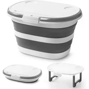 Collapsible Bucket, Upgraded 16L (4.2 Gallon) Collapsible Mop Bucket with Multi-Functional Lid, Foldable Portable Bucket Camping Beach Sand Pool Boat Fishing-Water Pot Pail-Space Saving Square