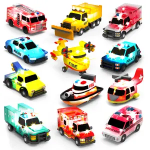 Tub Works Emergency Cars Light Up Bath Toys 12 Pack Water Activated Flash Change Color Sensory Toys for Kids Bath Fun in the Tub