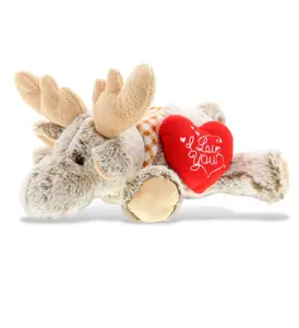 DOLLIBU Embroidered Polyester Lying Moose Stuffed Toy - Super-Soft Plush, Red "I Love You" Heart, Romantic Bedroom Accessories, Adults Bedroom Accessories