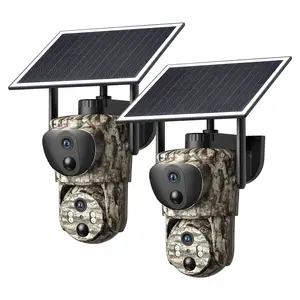 [Live Only] 2 Pack Dual Lens Linkage 4G LTE Cellular Trail Cameras-Solar Powered Surveillance, 360° Pan Tilt,2K Live View, No WiFi, Cellular Data Replenishment Required
