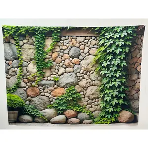 2D Flat Banner 1pc, Ivy Vines Climbing Stone Wall Backdrop Banner, Party Decorations Banners, Wall Hanging Backdrop, Textured Fabric Wall Covering Grassy & Vine Design, Home & Outdoor Decor, Party Decoration Supplies, No Electricity Needed