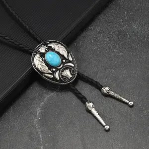 Men's Tie Turquoise Necklace Personalized Indian Western Cowboy Bolo Tie Necklace for Men and Women Couples Party Tie Daily Work Tie Pre-tied Bow Tie