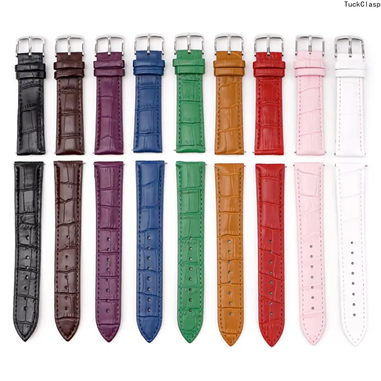 Genuine Leather Watch Strap, Bamboo-Grain Cowhide with Colored Crocodile Texture, Pin Buckle & Quick-Release Spring Bars, Premium Replacement Band in 18/20/22mm Sizes for Everyday & Formal Wear
