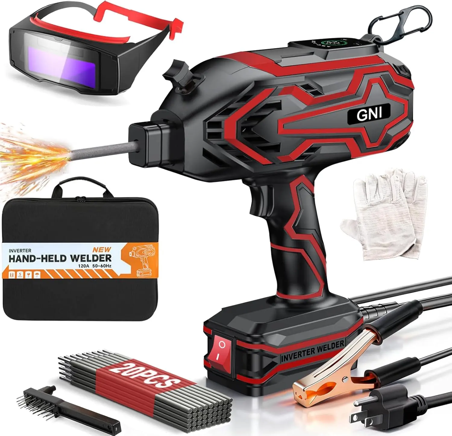GNIWELDER Handheld Welder, LED Display Portable Welding Machine | IGBT Inverter MINI Stick Welder with Welding Goggles, 20PCS Rods Welder Machine 110V for Beginner/DIY/Home/Workshops