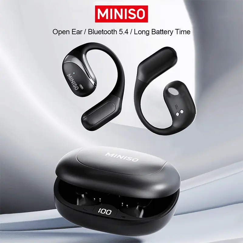 MINISO X62 OWS Open Ear Wireless Earbuds, Bluetooth 5.4, ENC Noise Cancellation, HiFi Sound, Long Playtime, Waterproof Bluetooth Music Wireless Headphones for Electronic Audio & Video Use