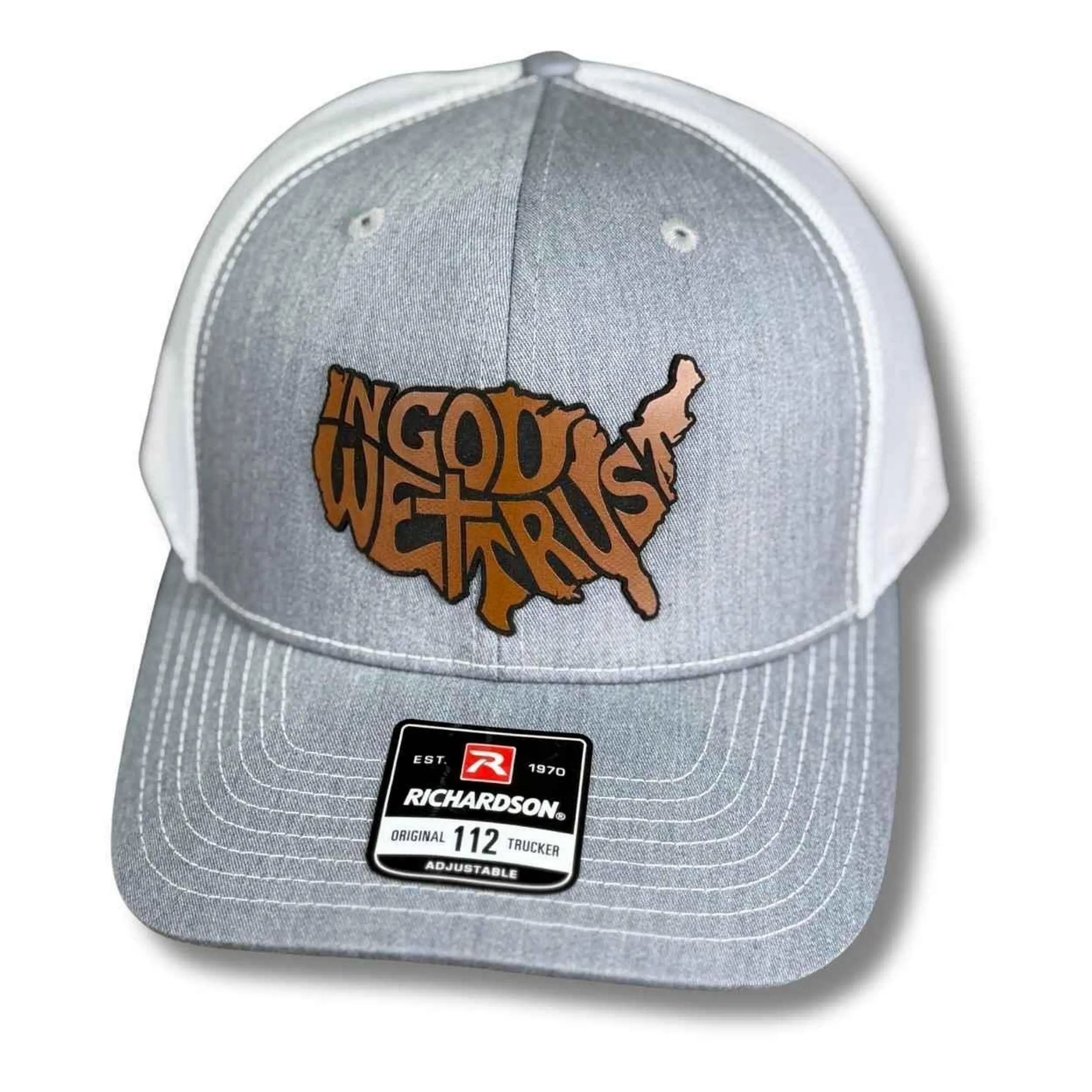 In God We Trust Hat – USA Map Patch Hat – Custom Laser Engraved Trucker, Fitted, or Ponytail Cap