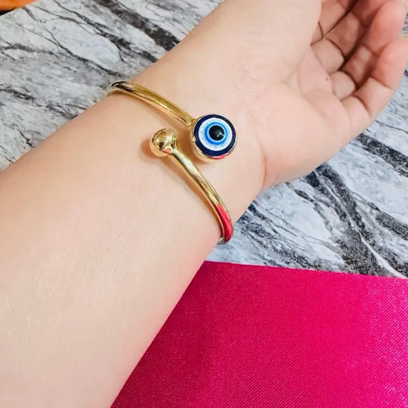 Geometric Evil Eyes Gold Bangles for Women, Fashionable Panchadhatu Bracelet, Adjustable Non-Tarnish Arm Candy Accessories, Jewelry For Women, Non Tarnish Jewelry, Bracelet Stacking, Casual, Daily, Bracelets, Gold Aesthetic