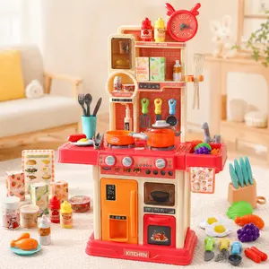Kids Kitchen Playset for Toddlers, 45 PCS Pretend Play Kitchen Toy with Play Food, Real Faucet, Lights, Sounds, Steam Effect & Color Changing Food, Cooking Role Play Set for Boys Girls