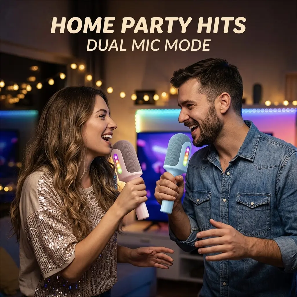 Portable Karaoke Machine with 2 Wireless Duet Mics, Bluetooth Speaker, Voice Changer Device, LED Party Lights - Change Voice Function for Home Party, Travel, Fun Gift Idea