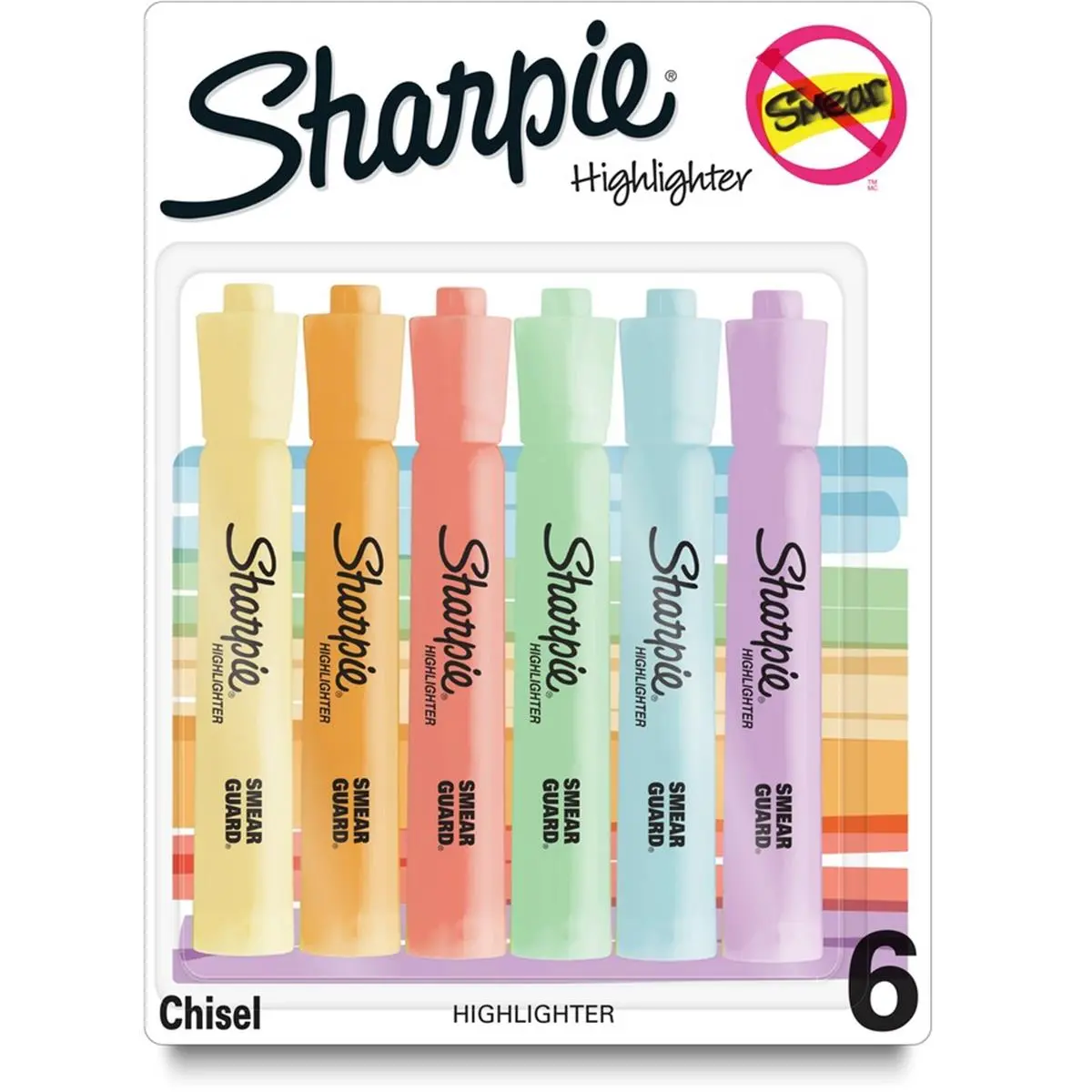 212 MAIN Sharpie SmearGuard Tank-Style Colorful Markers Set, Assorted Colored Markers & Highlighters, 6-Count Office Stationery Writing Tool