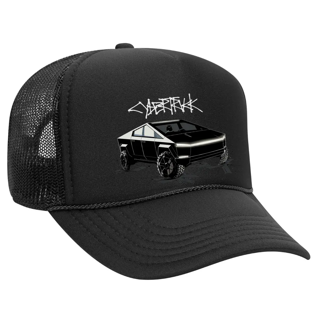 Black Threadz Tesla Cybertruck Adjustable Trucker Hat - Durable, Breathable Statement Cap with Cybertruck Logo, Iconic Design for Men's Sports & Outdoor Use, Trucker Style Hat, High-Quality, Breathable Fabric