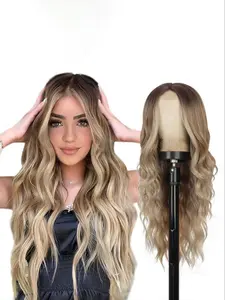 Women's Wavy Lace Front Wig, Deep Root Design, Natural Look Heat-Resistant Synthetic Hair, Suitable for Daily Wear & Parties