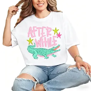 After While Crocodile, Trending, Catch Phrase, Respect The Locals, Girly, Boutique Tshirt，After While Crocodile Shirt, Funny Alligator T-Shirt, Cute Crocodile Graphic Tee, Retro Pink Green Cartoon Crocodile Tee, After While Crocodile Meme Shirt