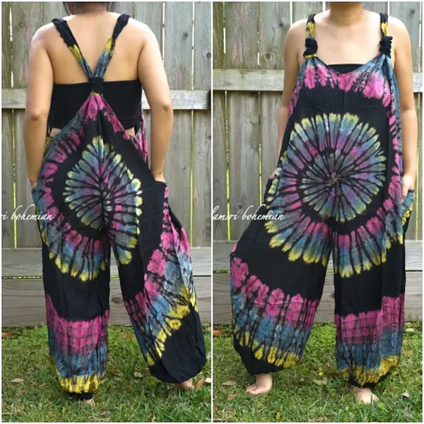 Hand Dyed Hippie Dungarees Overalls Jumpsuits Rompers Pants