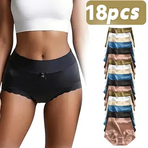 6/12 Pieces Women's Mid-Rise Cotton Underwear, Breathable Everyday Solid Color Briefs, Thickened Winter Compression Basic Plain Women's Seamless High Elasticity Silk Cool Ice my christmas outfit Tummy Control Panties