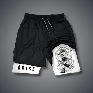 Solo Leveling Anime Double-Layer Sports Shorts Graphic Shorts Black Shorts Camo Shorts Streetwear Shorts Men Outfits Men Short Shorts Vacation Outfits Shorts