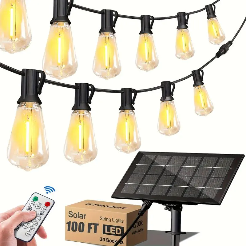 Solar Lights Outdoor String light patio deals 100FT Shatterproof, solar String Lights Outdoor Waterproof with Remote ST38 Vintage Edison Bulbs,Waterproof Hanging Lights for Outside Backyard