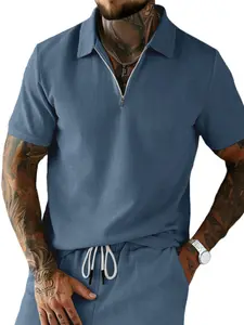 Men's Casual Half-Open Sports Set, Ribbed Polo Shirt, Quick-Dry Summer Wear, Ideal for Golf, Beach, Commuting, Street Style, Athleisure Style, 2026 Trend