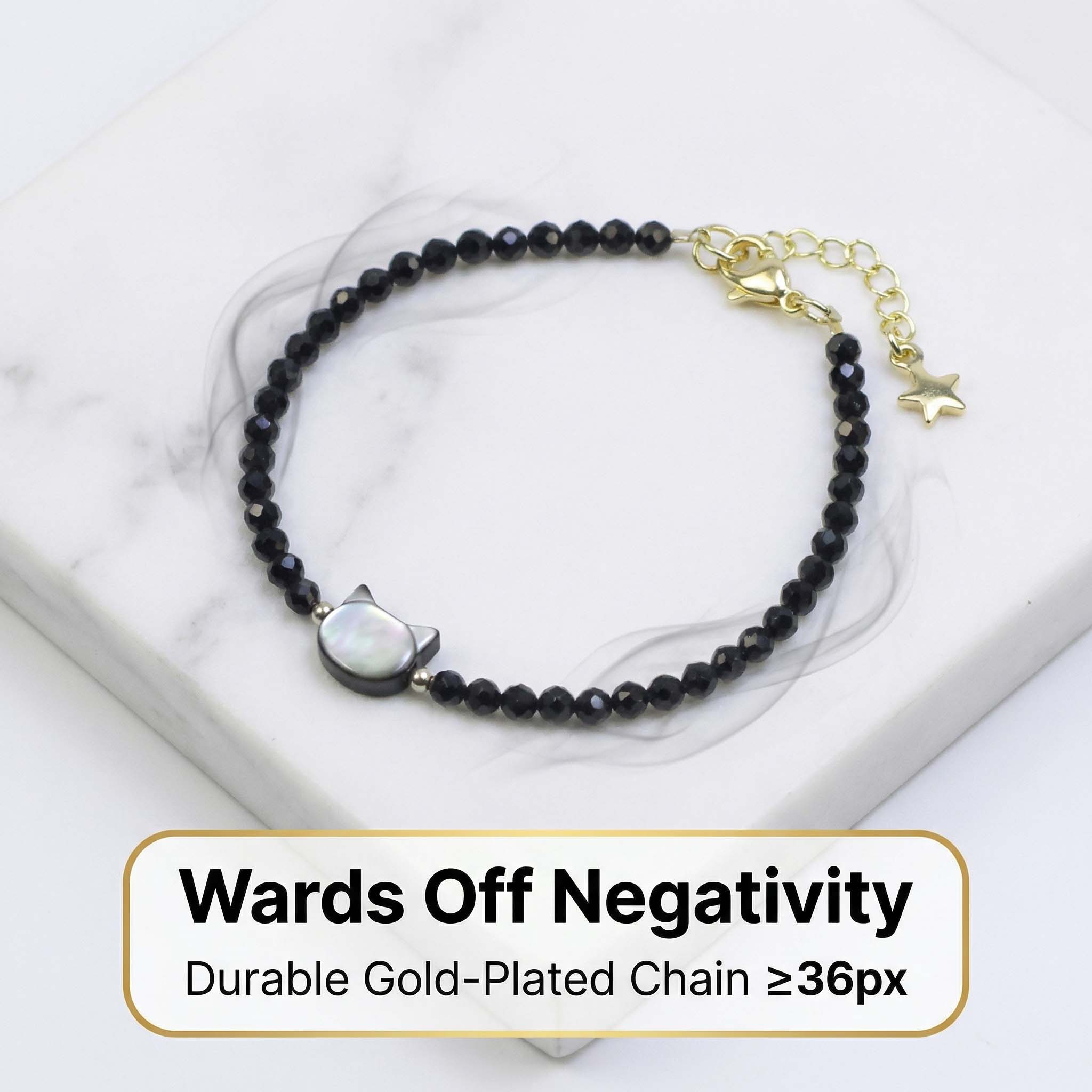 Black Crystal Bracelet with Cat Head Design for Women - Adjustable & Gift-Ready Lucky Fortune Cat