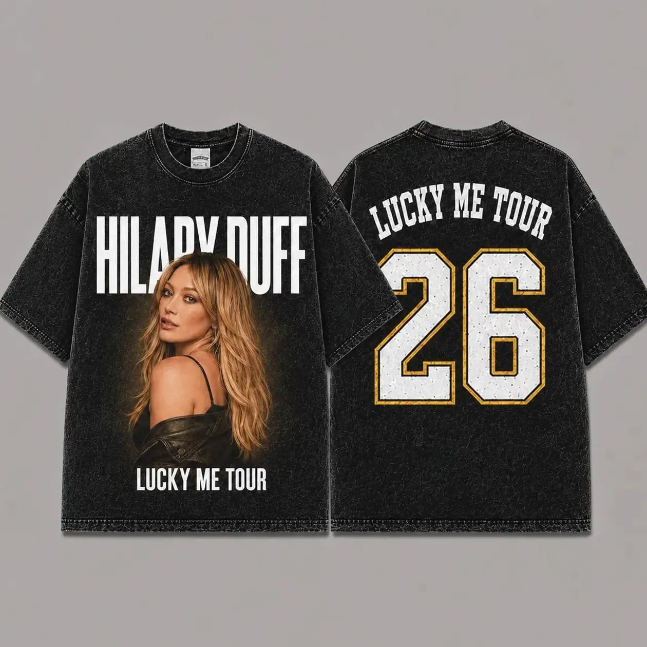 Hilary Duff The Lucky Me Tour 2026 Acid Washed Unisex Oversized Premium Cotton T-Shirt, Vintage Music Merch T-Shirt, Music Latin Style, New Album Gift For Fans