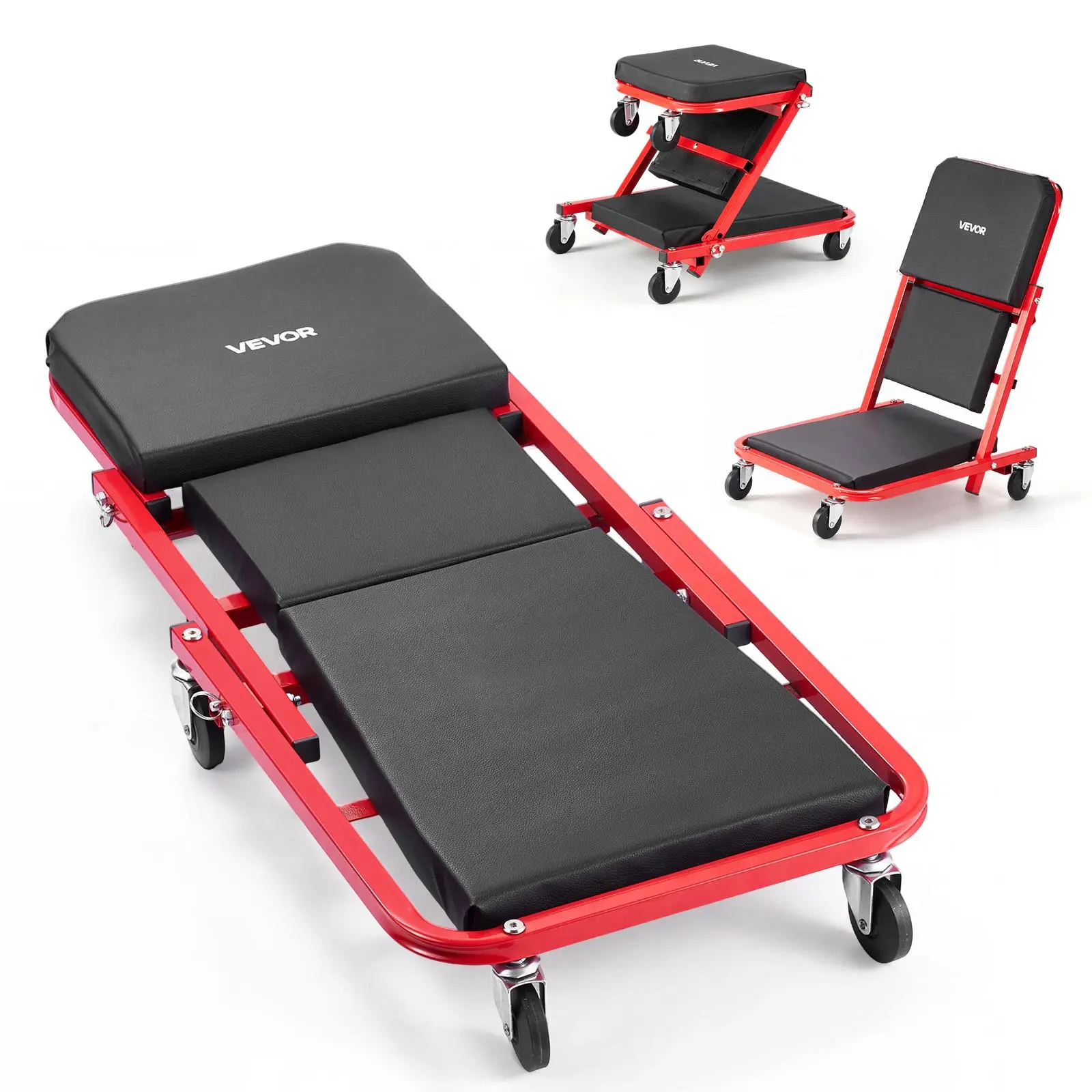 【Summerfinds】VEVOR 36 in 3-in-1 Folding Mechanic Creeper, Z-Creeper Garage Roller, 340 lbs Under Car Rolling Creeper with 6 Swivel Casters, Padded Headrest, Lay Down or Sit for Auto Repair