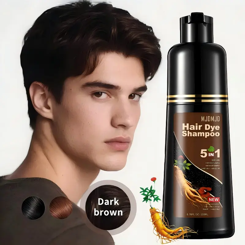 Dark Brown instant 5 in 1 Hair Color Shampoo | Herbal Extracts | 6-8 Weeks Color Hold | Instant Dye & Conditioner | Sulfate-Free & Ammonia-Free| Restores Shine & Strength| Long-Lasting Salon Results at Home| 6.76 Fl Oz