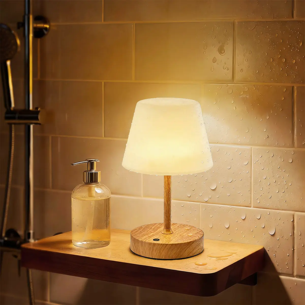 Shower Lamp Waterproof, Rechargeble Outdoor Battery Operated Table Lamp, Touch Desk Lamp Dimmable LED Night Light for Bathroom Patio Camping Restaurant Home, IP54 Cordless Lamp