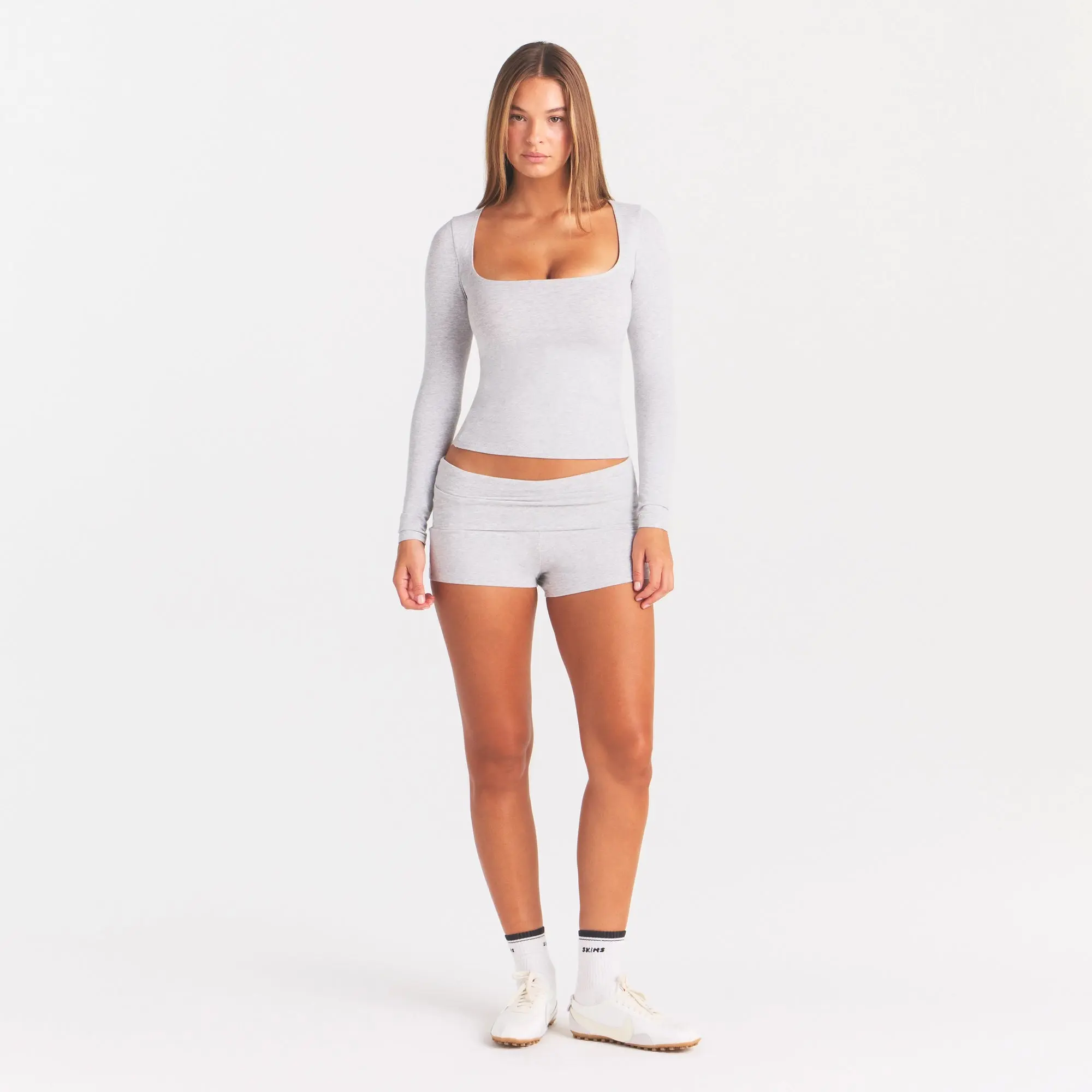 SKIMS COTTON JERSEY SCOOP NECK LONG SLEEVE TOP