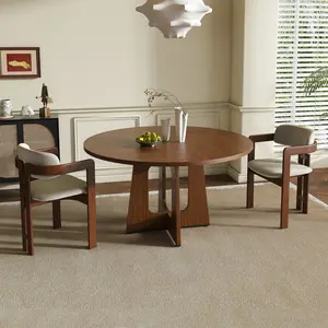Round Dining Table for 4 - 47 Inch Farmhouse Kitchen Table, MDF Circle Table with Wood Grain Finish, 300lb Weight Capacity, Easy Assembly for Dining Room, Kitchen, Living Room - Spiced Round Table