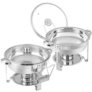 SUPERDEAL Chafing Dish Buffet Set 2 Pack 5QT Round Chafers Buffet Warmers Set with Glass Lid Pan Pot Stainless Steel Cookware