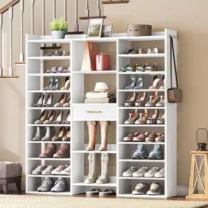 HOOBRO 61" Shoe Rack Large Wooden Organizer, 10 Tier Shoe Rack,  Aesthetic Tall Shoe Shelf with Cubbies and Fabric Drawer, for 25-33 Pairs of Shoes, Entryway Shoe Organizer, for Closet, White Storage Furniture Modern Design#SpringSale #BigSpringSale