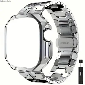 2026 iWatch Ultra Band & TPU Case – Stainless Steel Metal Strap with Folding Clasp, Shockproof Protective Cover Fits 42–49mm (Series 1–10, SE & Ultra)