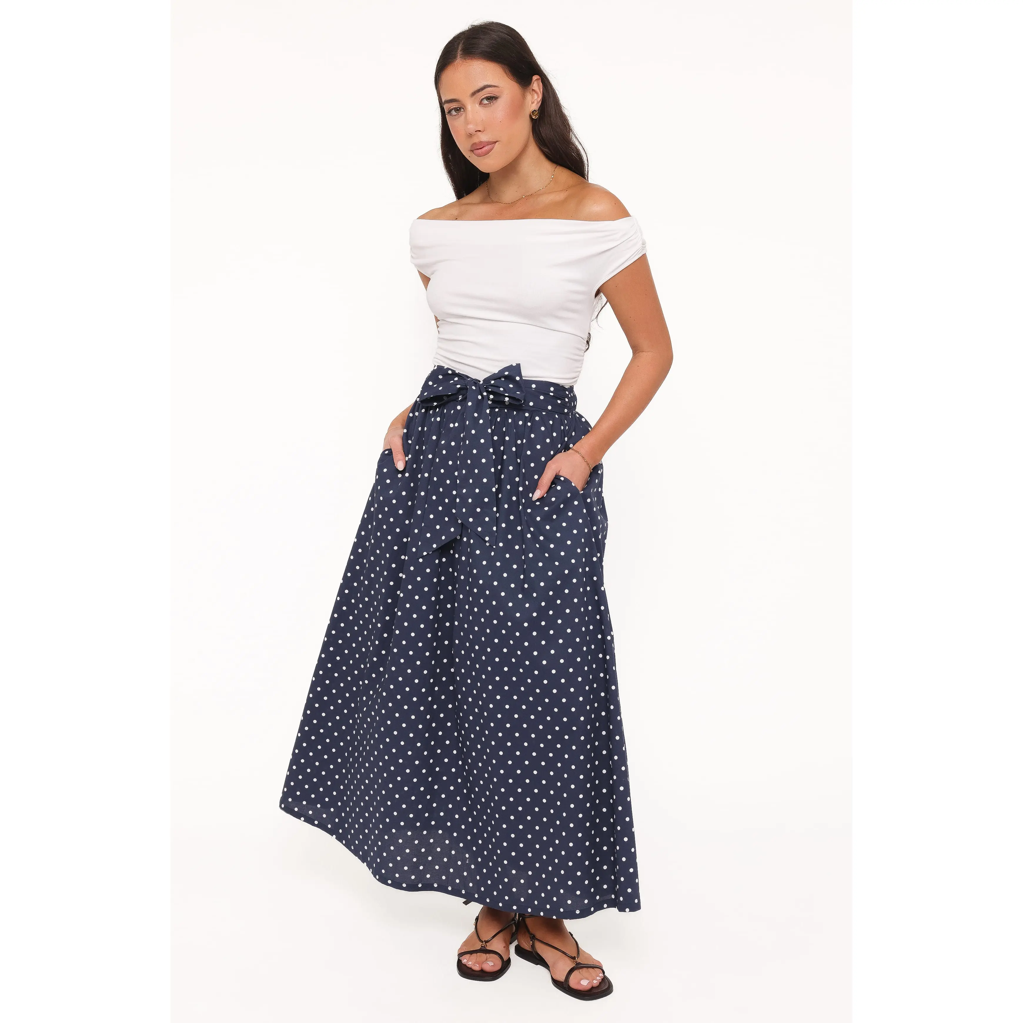 Paula Tie Waist Maxi Skirt - Navy