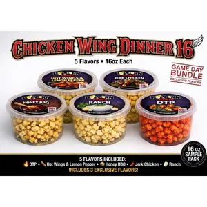 Chicken Wing Dinner Sample Pack (5 Flavors, 16oz Each) Popcorn Snack