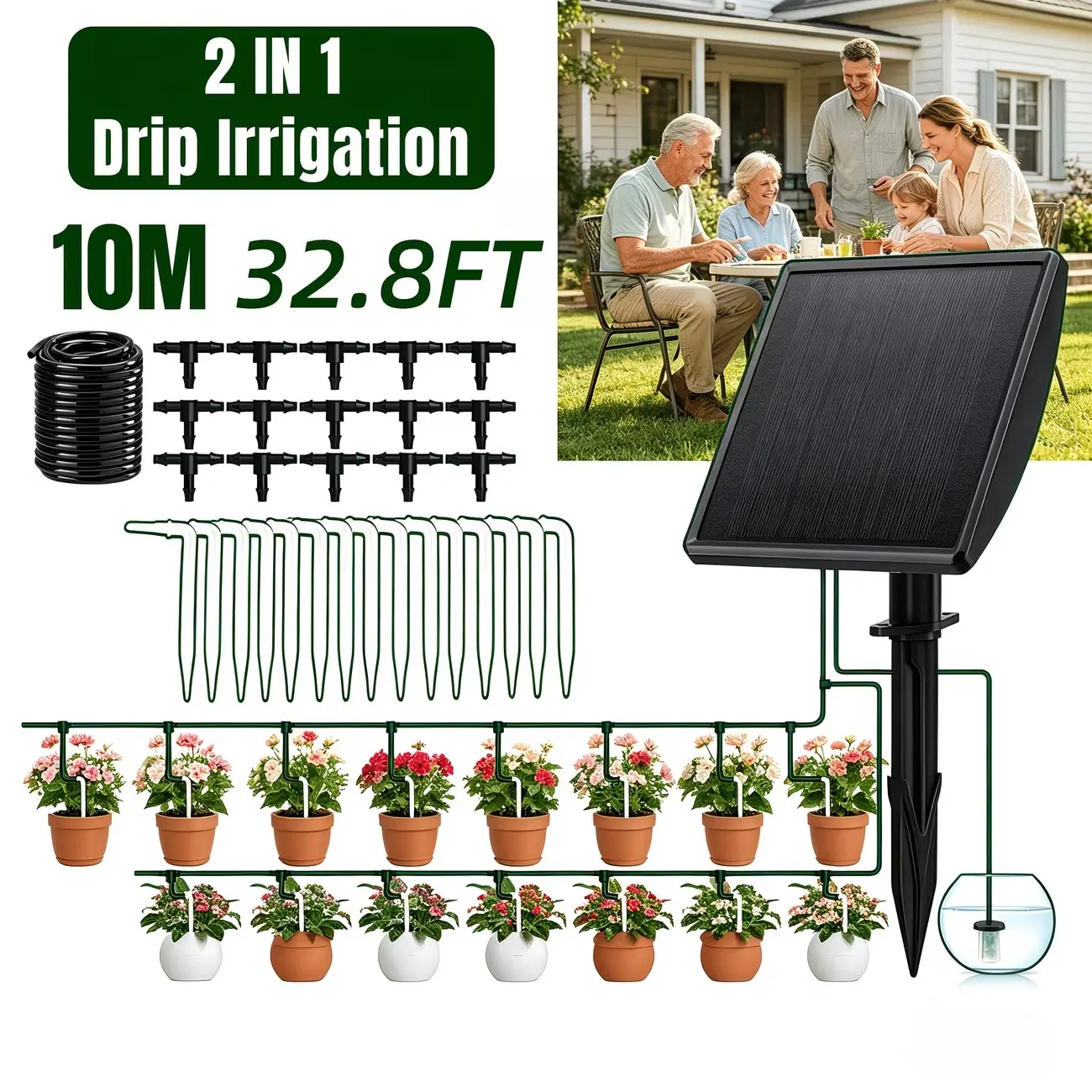 Solar-Powered Drip Irrigation Kit - Self Watering System, Automatic Plant Equipment, Easy Installation, Moisture Control for Gardens and Outdoor Spaces, Ideal for Weekend Gardeners, Automated Irrigation Watering Equipment