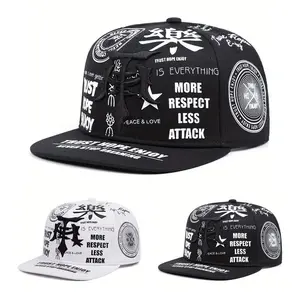 Unisex Vintage Graffiti Embroidered Baseball Cap with Flat Brim Adjustable for 56-61 cm Breathable All-Season Wear Street Style Hard Top Hat for Men & Women