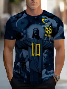 Men's Summer New Digital Print Short Sleeve Round neck T-Shirt, Casual Streetwear Top, High-Definition 3D Printing, Soft Breathable Fabric, Casual Loose Fit, Versatile Wear