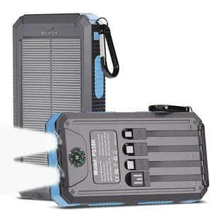 Solar Charger Power Bank 20000mAh, Portable Charger, 4 Cables 3 Ports Fast Charging External Battery Pack with USB C for Cell Phones, Solar Panel Charger with Dual Flashlight for Camping power bank power bank charger battery power bank Waterproof Compass