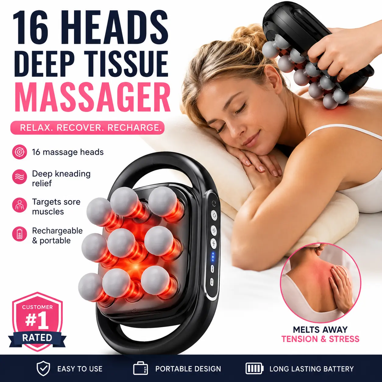 Compact Rechargeable Massage Gun - Lightweight, Portable Home Supply for Muscle Relaxation & Daily Recovery