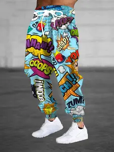 Men's 3D Cartoon Printed Jogging Pants with Drawstring Belts and Pockets - Casual Comfort Polyester Sweatpants for Outdoor Activities, Cartoon Style, Printed, Casual Sports Trousers