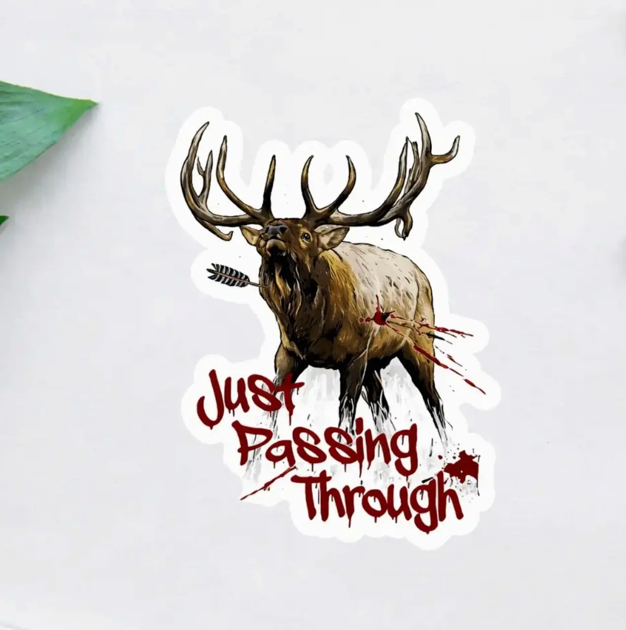 Elk Hunting Sticker, Just Passing Through Elk Decal, Funny Bow Hunting Wildlife Vinyl Sticker - Cars, Trucks, Laptops, Coolers, Toolboxes, Windows & More Waterproof Vinyl Sticker
