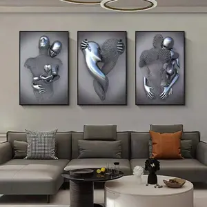 3pcs Metal Statue Figure Decorative Wall Art, Romantic High-End Modern Abstract Lines, Modern Abstract Design Frameless Hanging Painting for Living Room Bedroom Art Wall Decoration