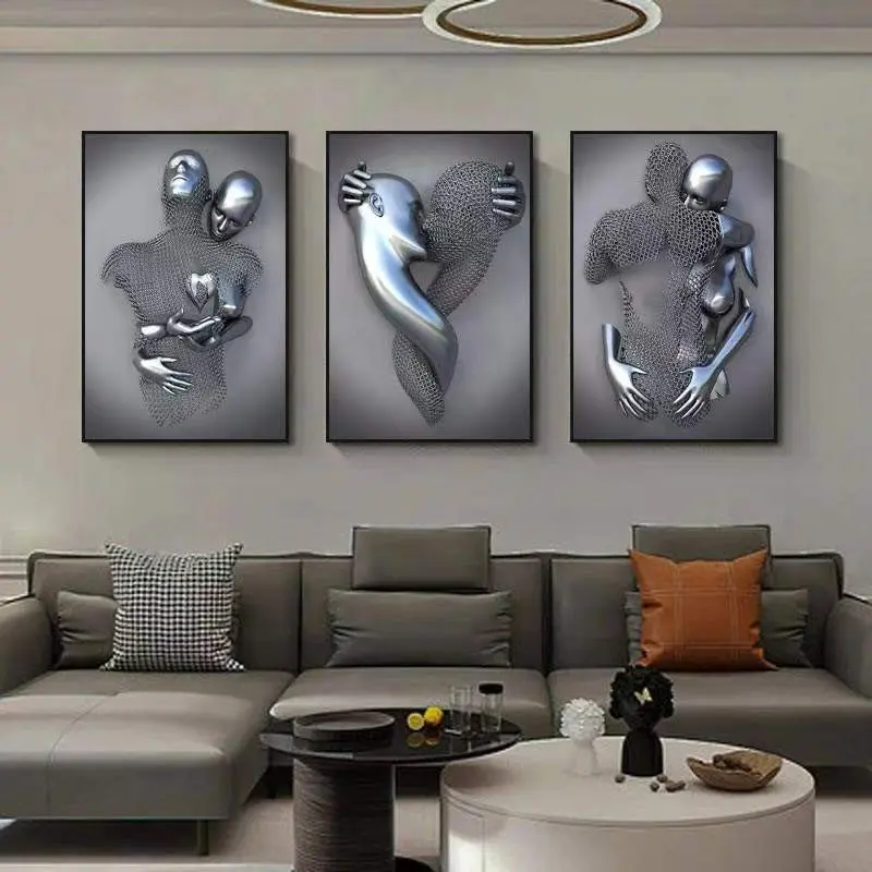 3pcs Metal Statue Figure Decorative Wall Art, Romantic High-End Modern Abstract Lines, Modern Abstract Design Frameless Hanging Painting for Living Room Bedroom Art Wall Decoration, Modern Home Decor, Aesthetic Wall Decor
