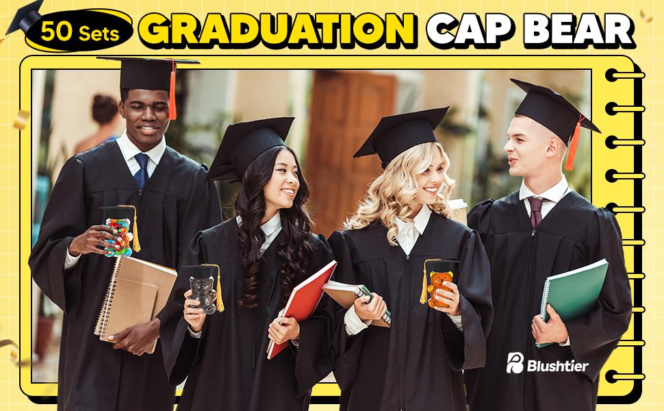 36/48 Pcs Graduation Cap Candy Jars, Graduation Gifts Class of 2026 Plastic Light Bulb Jars with Graduation Cards, Bear Candy Jar with Graduation Cap with Tassel Grad Container Drinking Cups Fillable Drink Graduation Decoration Treat Grad Party Supplies