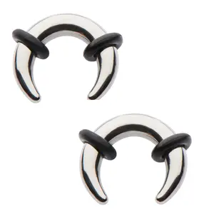 Pair Steel Pinchers Tapers plugs gauges septum ring big 00g 0g 1g 2g 4g 6g 8g 10g 12g 14g silver crescents surgical steel stretched piercing earrings